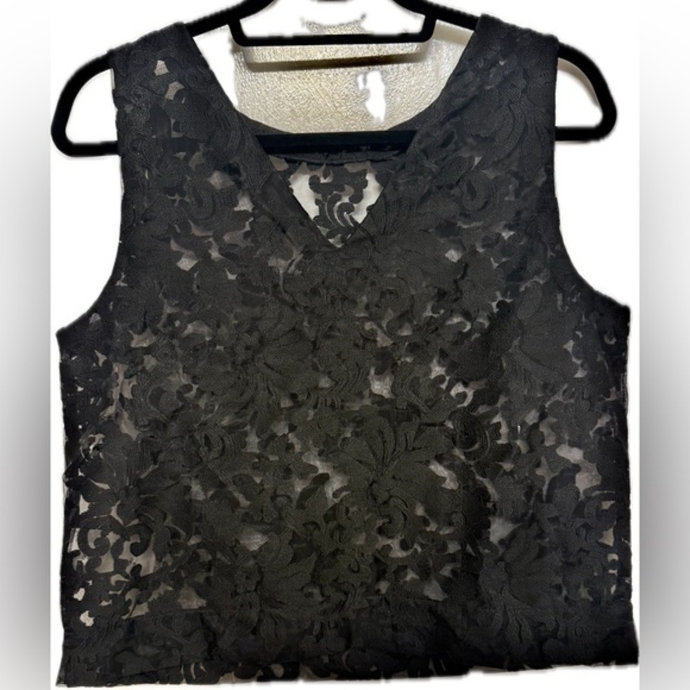 Banana Republic Black Lace Tank Top Sleeveless Floral Sheer Shell Small S
